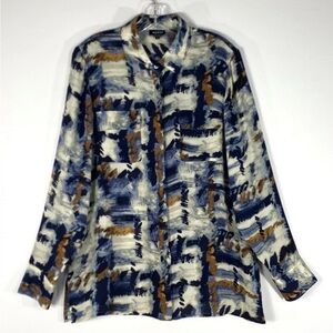 WORTH NY Silk Lafayette Geometric Print Art To Wear  Blouse Shirt Sz M